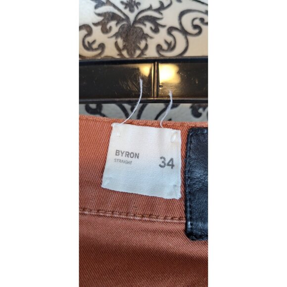 Hudson Byron Straight Jeans Mens 34 Orange Denim Classic Fit Stretch Five Pocket - Picture 6 of 11